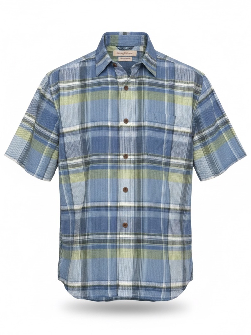 Tommy Bahama 100% Silk Camp Shirt Men’s Large Blue Green Plaid Hawaiian Casual